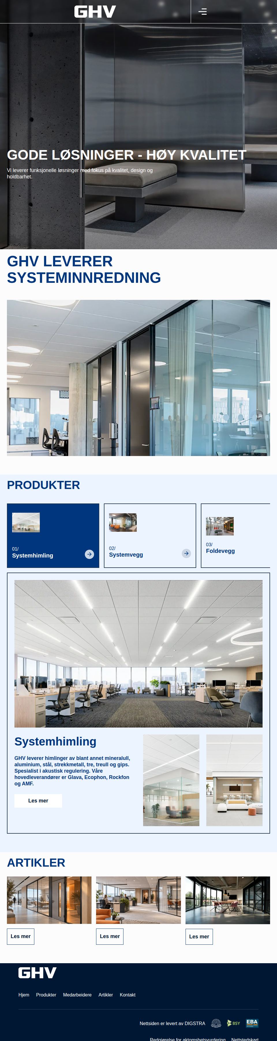 Nettsiden til GHV – hold musepekeren over for å rulle